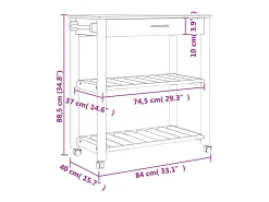 vidaxl Carrinho de cozinha MONZA 84x40x88,5 cm madeira de pinho maciça^ Móvel De Arrumação