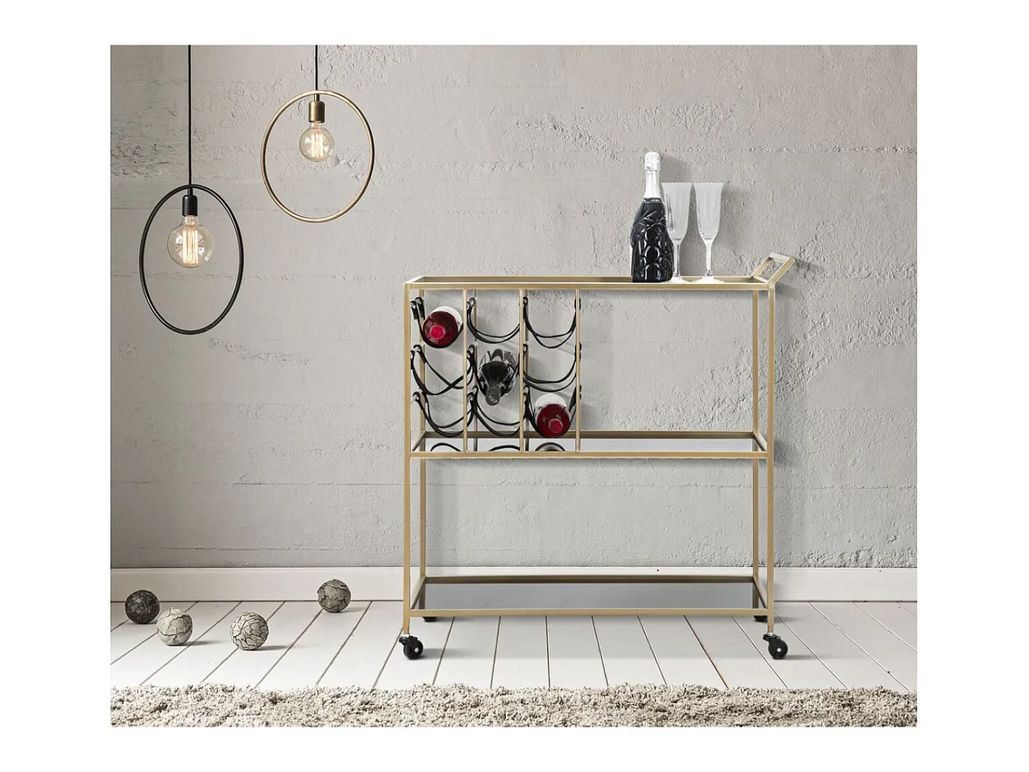 Móvel De Arrumação| Carrinho VKH5, Preto, 79x39,5x82 cm, Kendra Home Dourado