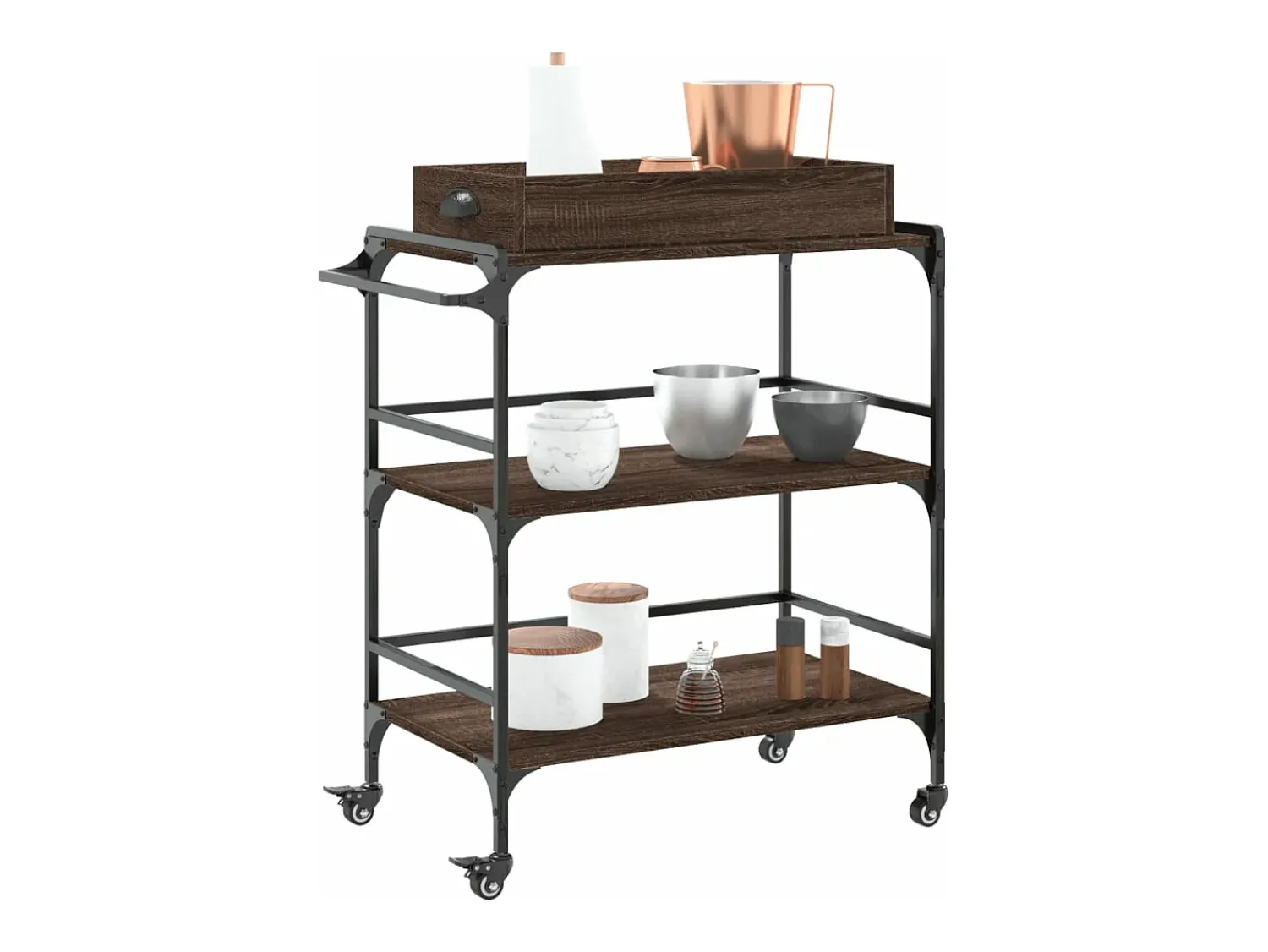 Móvel De Arrumação*vidaxl Carro cozinha 81,5x41x92,5 cm deriv. madeira carvalho castanho Natural claro