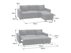Sofá*Happy Garden CLARK Sofá-cama de canto de 3 lugares cinzento e Branco