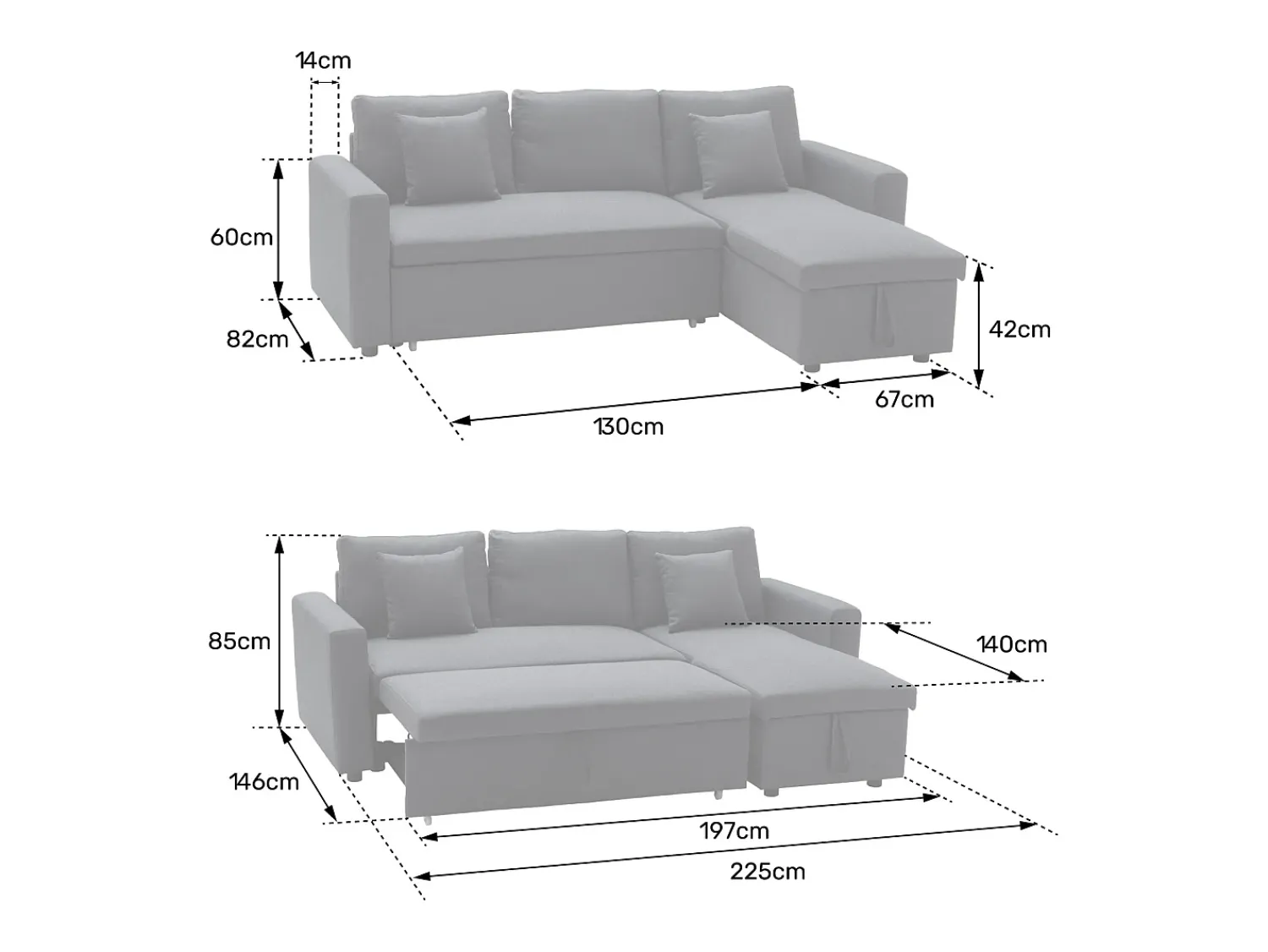 Discount Happy Garden CLARK Sofá-cama de canto de 3 lugares em taupe Castanho