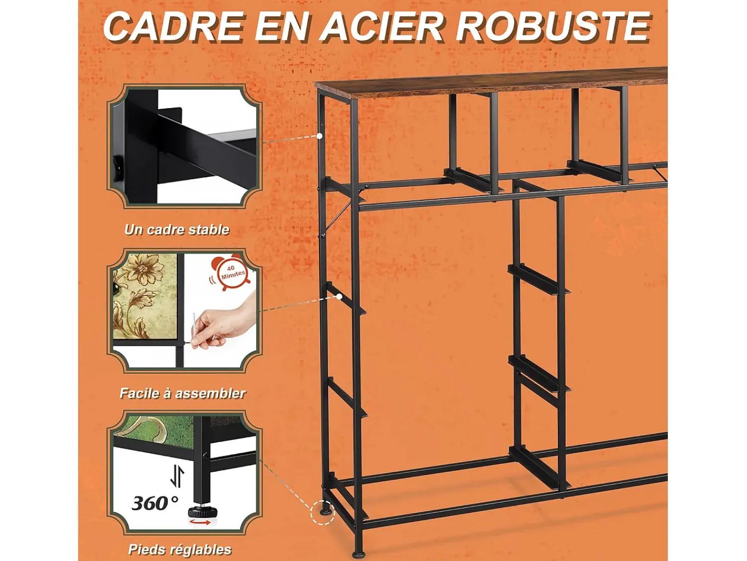 Cômoda de 9 gavetas para quarto, estilo industrial, estrutura de metal, tampo de madeira, multicolorida^ Vitrina