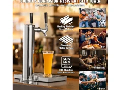 Sale Coluna de Cerveja SucceBuy, com Dois Torneiras, Inox e Fechamento Automático, para Festas e Bares Prateado