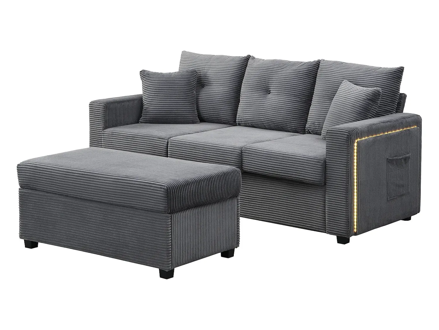 Sofá*ModernLuxe Combinação de sofá moderno 184x84.5x85.5cm - com apoio de pés removível e iluminação LED - com bolsos laterais - combinação livre - Cinza Cinzento