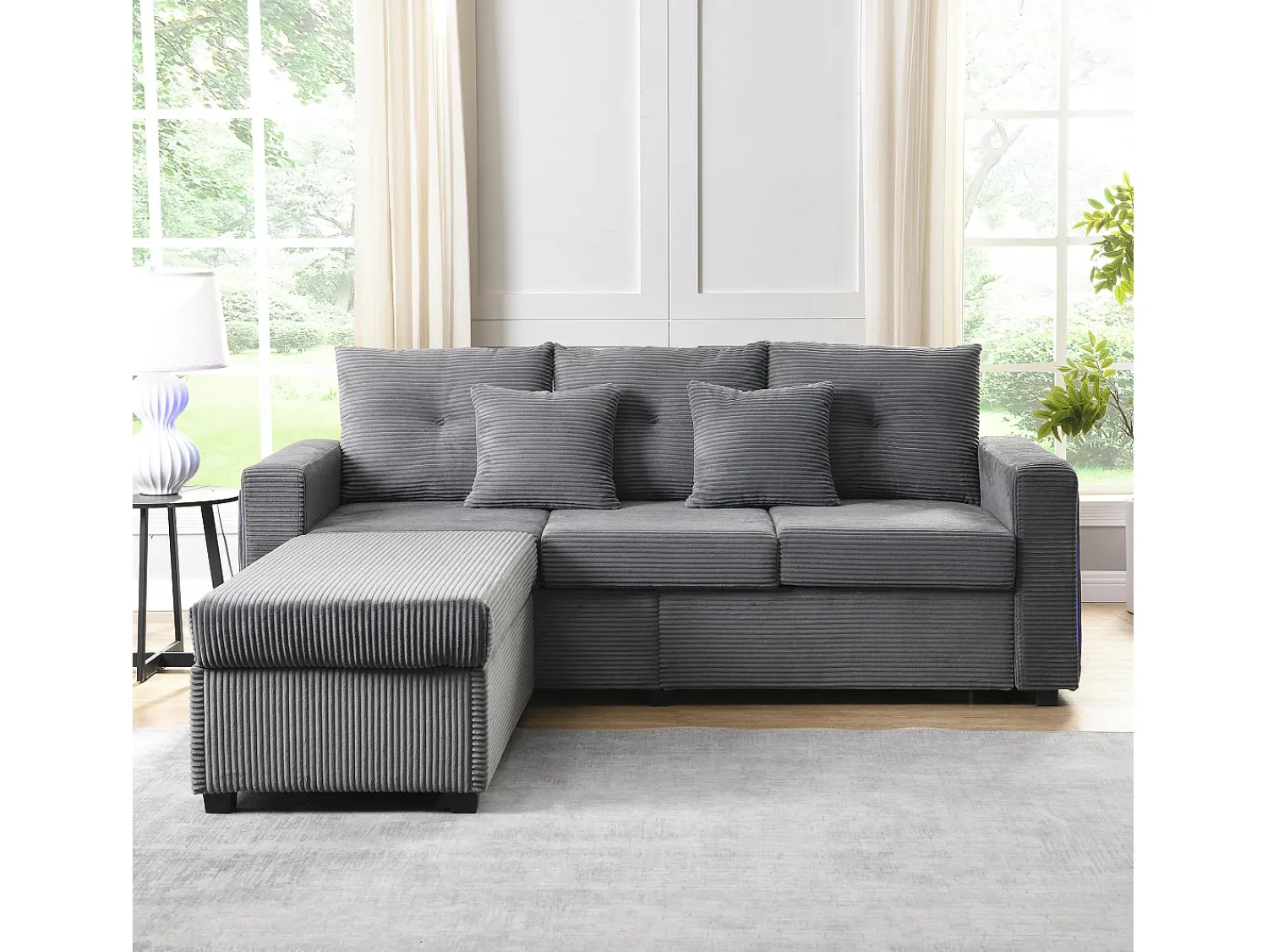 Sofá*ModernLuxe Combinação de sofá moderno 184x84.5x85.5cm - com apoio de pés removível e iluminação LED - com bolsos laterais - combinação livre - Cinza Cinzento