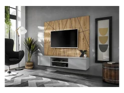 Móvel De Tv|Price Factory Composição mural IXAR geométrica – Móvel para TV + painéis decorativos Cinzento claro