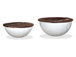 New Conj. mesas centro 2 pcs madeira reciclada forma tigela Branco