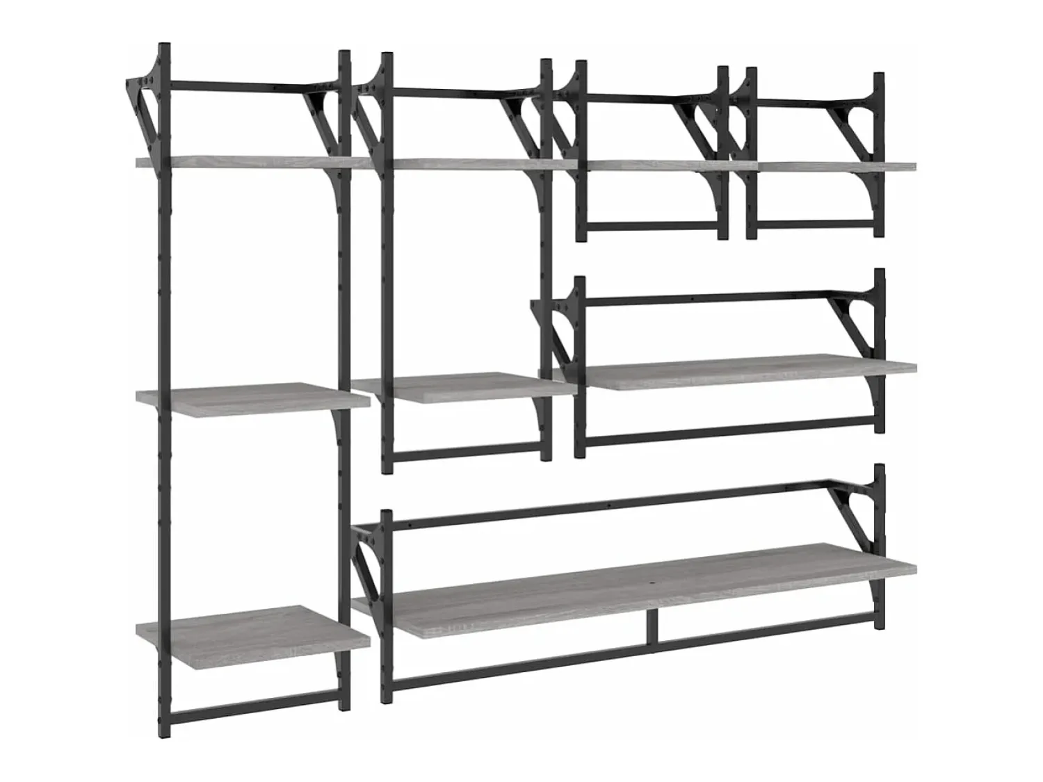 Prateleira|vidaxl Conj. prateleiras c/ barras 6pcs derivados madeira cinza sonoma Cinzento