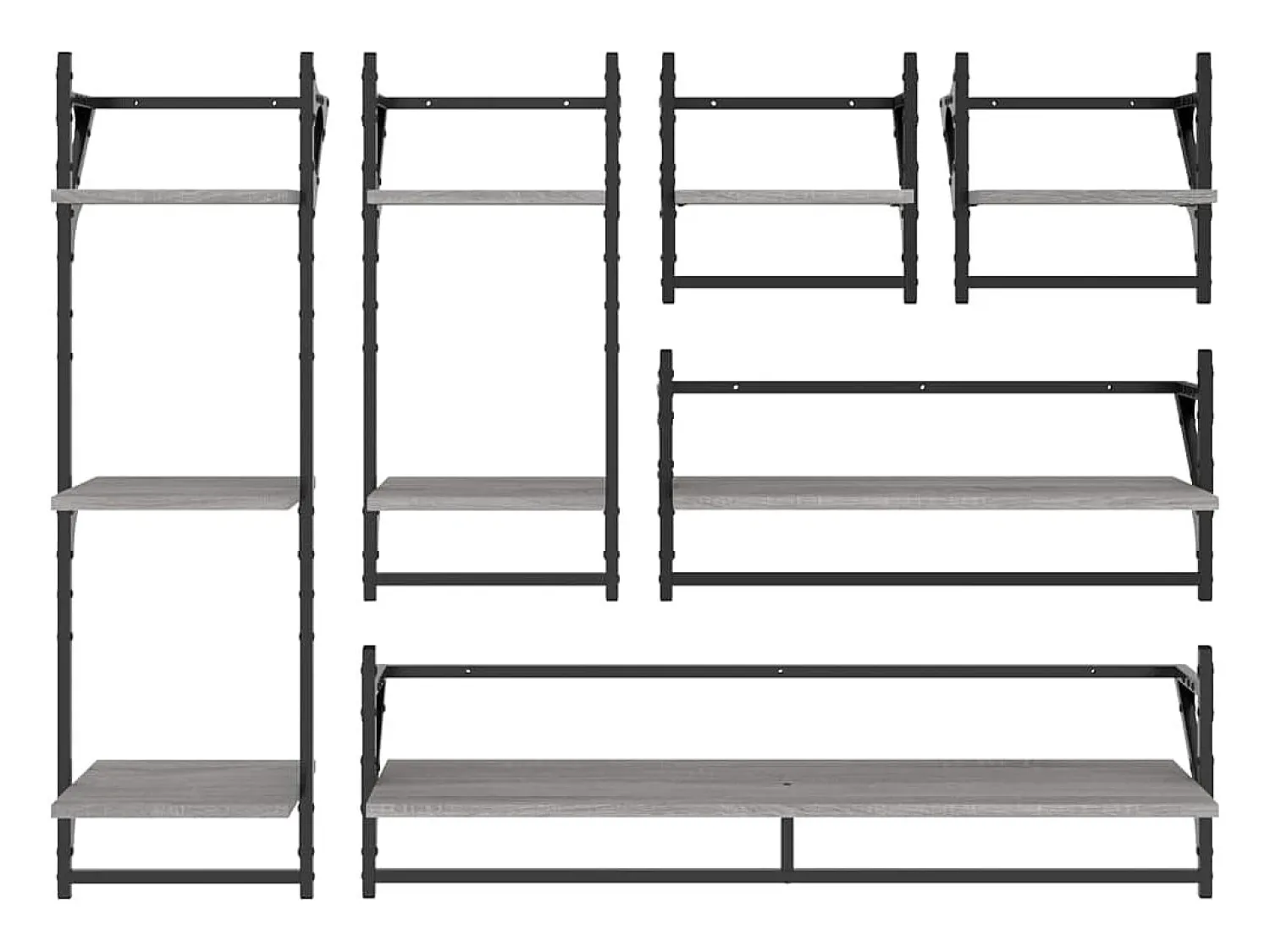 Prateleira|vidaxl Conj. prateleiras c/ barras 6pcs derivados madeira cinza sonoma Cinzento