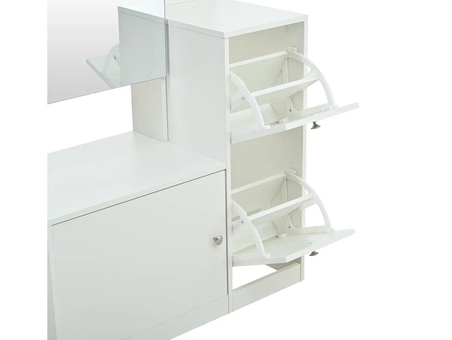 Móvel De Entrada|ModernLuxe Conjunto cabideiro de entrada 85x40x180 cm - con espelho e 2 organizadores de sapatos - 2 portas - prateleiras abertas - Branco