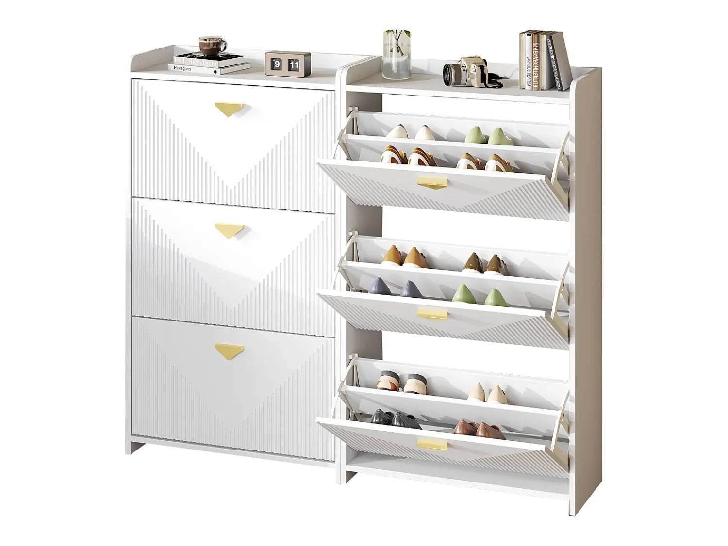 Móvel De Arrumação|Sapateira|Hauss Spole Conjunto de 2 armários para sapatos s com 3 portas basculantes e 6 compartimentos. Branco