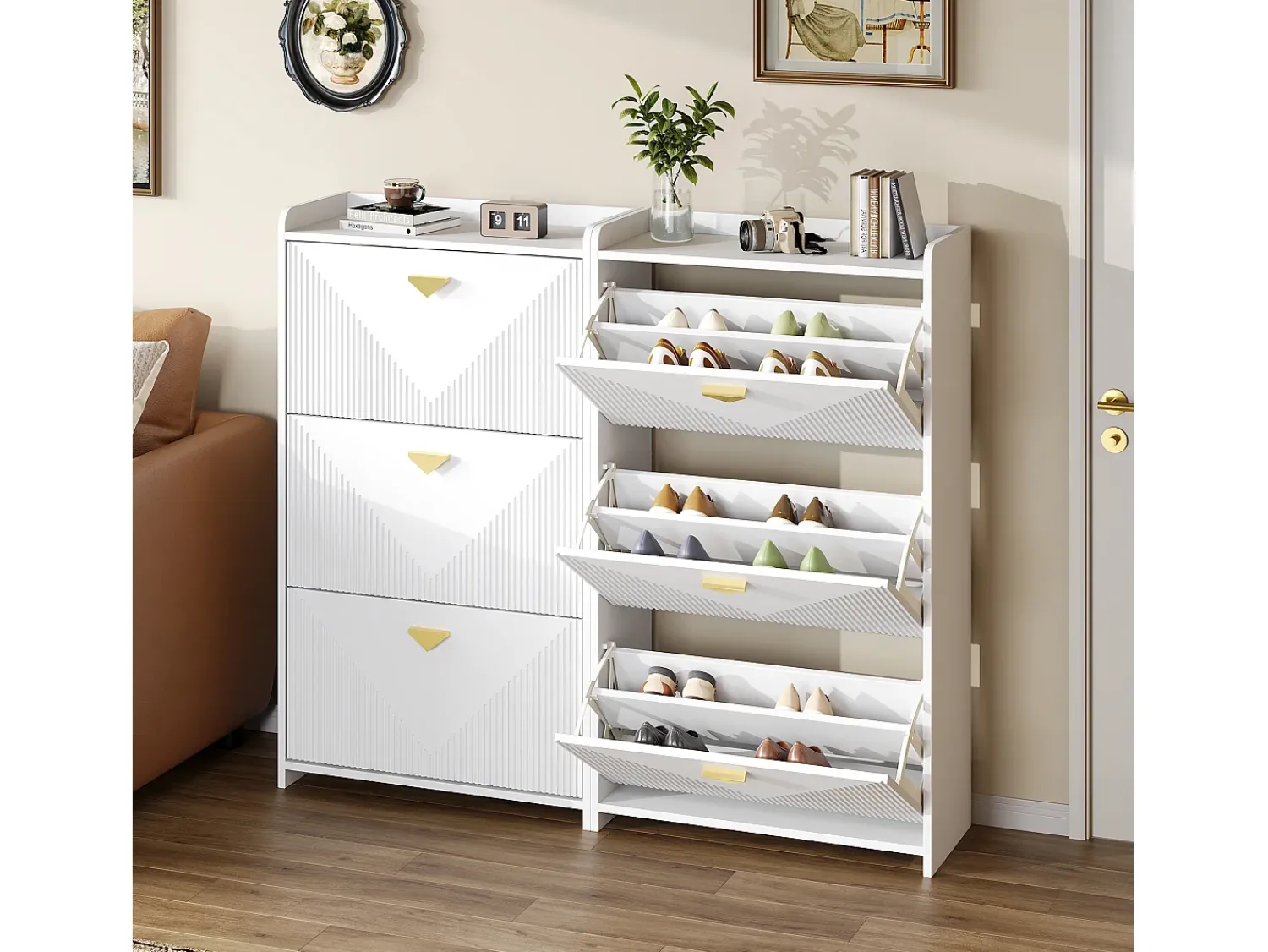 Móvel De Arrumação|Sapateira|Hauss Spole Conjunto de 2 armários para sapatos s com 3 portas basculantes e 6 compartimentos. Branco