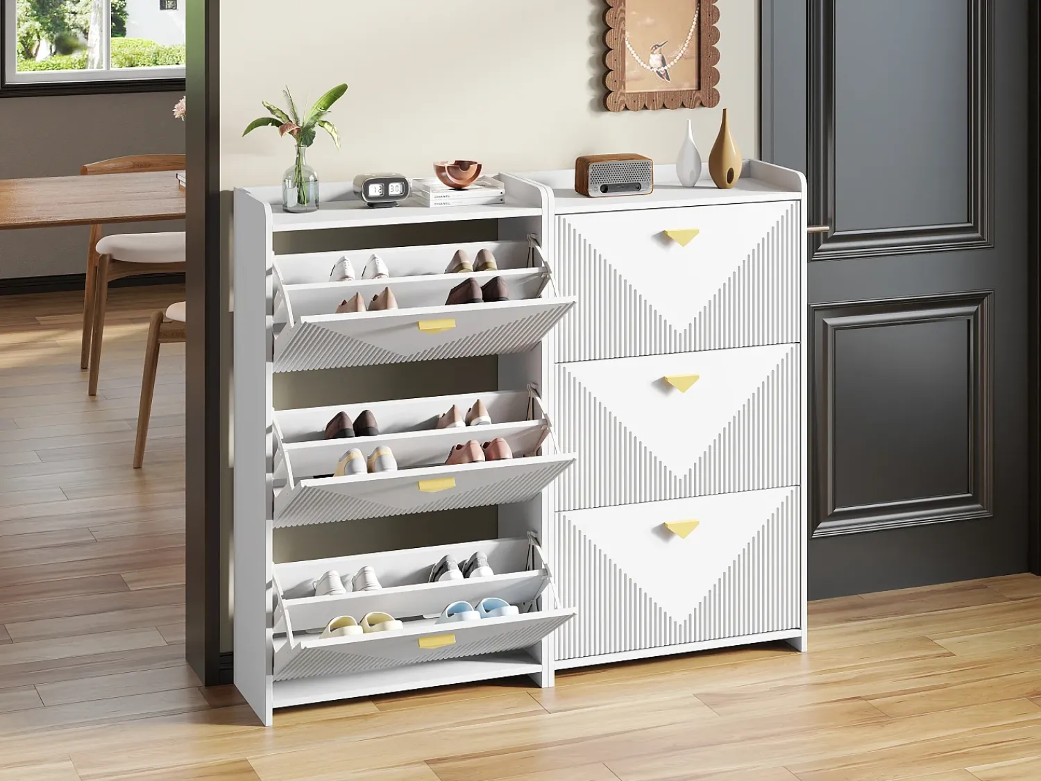 Móvel De Arrumação|Sapateira|Hauss Spole Conjunto de 2 armários para sapatos s com 3 portas basculantes e 6 compartimentos. Branco