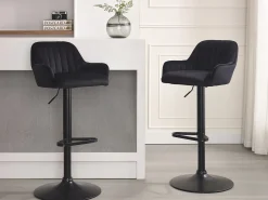 Banco*Vente-unique Conjunto de 2 bancos altos veludo e metal, altura ajustável, - ELEANA Preto