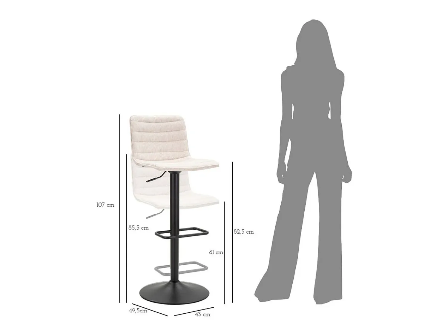Banco| Conjunto de 2 Bancos Altos VKH444, Branco, 43x49,5x85,5 cm, Kendra Home Preto