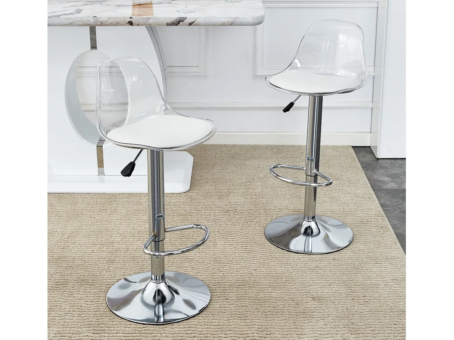 Best Hauss Spole Conjunto de 2 bancos de bar com encostos transparentes - Altura ajustável - Pés em metal Prateado