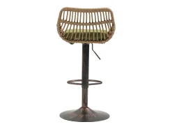Banco|Hauss Spole Conjunto de 2 banquetas ajustáveis ​​- Estrutura em metal e encosto em rattan - Almofada de linho Verde