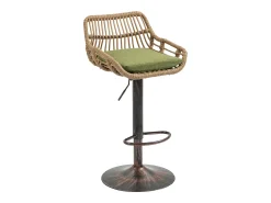 Banco|Hauss Spole Conjunto de 2 banquetas ajustáveis ​​- Estrutura em metal e encosto em rattan - Almofada de linho Verde