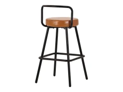 Banco*Merax Conjunto de 4 banquetas de bar - 37 x 37 x 90,5 cm - com encosto e apoio para os pés - em couro PU e pés de ferro - marrom Castanho