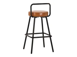 Banco*Merax Conjunto de 4 banquetas de bar - 37 x 37 x 90,5 cm - com encosto e apoio para os pés - em couro PU e pés de ferro - marrom Castanho
