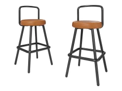 Banco*Merax Conjunto de 4 banquetas de bar - 37 x 37 x 90,5 cm - com encosto e apoio para os pés - em couro PU e pés de ferro - marrom Castanho