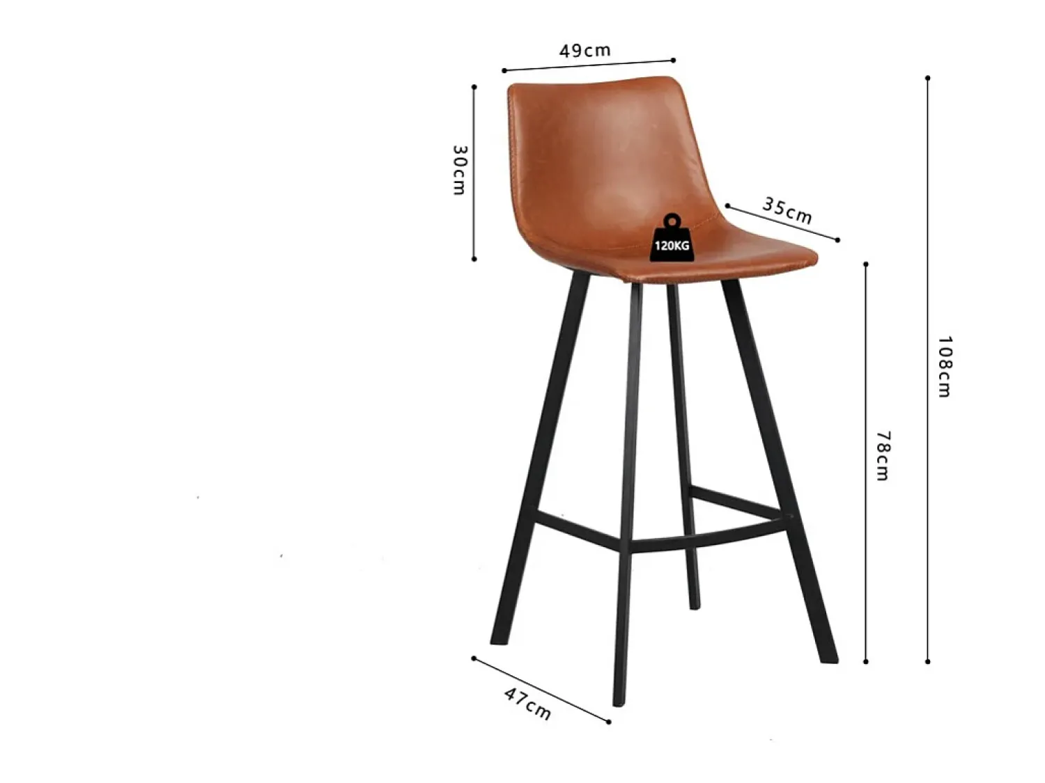 Hot Meublorama Conjunto de 2 banquetas de bar OZON – Cor Cognac – Assento em PU – Conforto moderno e estilo elegante Castanho