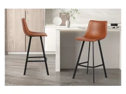 Hot Meublorama Conjunto de 2 banquetas de bar OZON – Cor Cognac – Assento em PU – Conforto moderno e estilo elegante Castanho