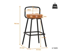 Banco|Merax Conjunto de 2 banquetas de bar - 37 x 37 x 90,5 cm - com encosto e apoio para os pés - couro PU e pés de ferro - marrom Castanho