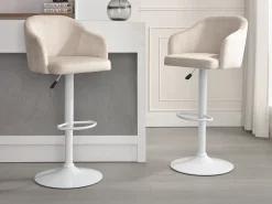 Banco*Vente-unique Conjunto de 2 banquetas de bar em tecido e metal - e branco - CARSTEN Creme