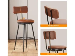 Conjunto de 4 cadeiras de bar com encosto, couro sintético marrom, altura do assento 65 cm Castanho