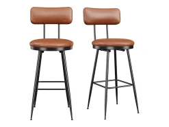 Banco| Conjunto de 2 cadeiras de bar modernas – Encosto, couro sintético marrom, estrutura de metal, altura 65 cm Castanho