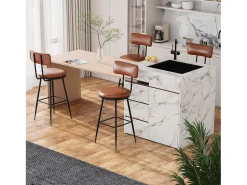 Banco| Conjunto de 2 cadeiras de bar modernas – Encosto, couro sintético marrom, estrutura de metal, altura 65 cm Castanho