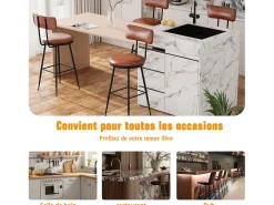 Banco| Conjunto de 4 cadeiras de bar – Encosto, couro sintético marrom, altura 65 cm Castanho