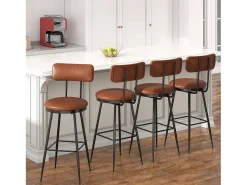 Banco| Conjunto de 4 cadeiras de bar – Encosto, couro sintético marrom, altura 65 cm Castanho