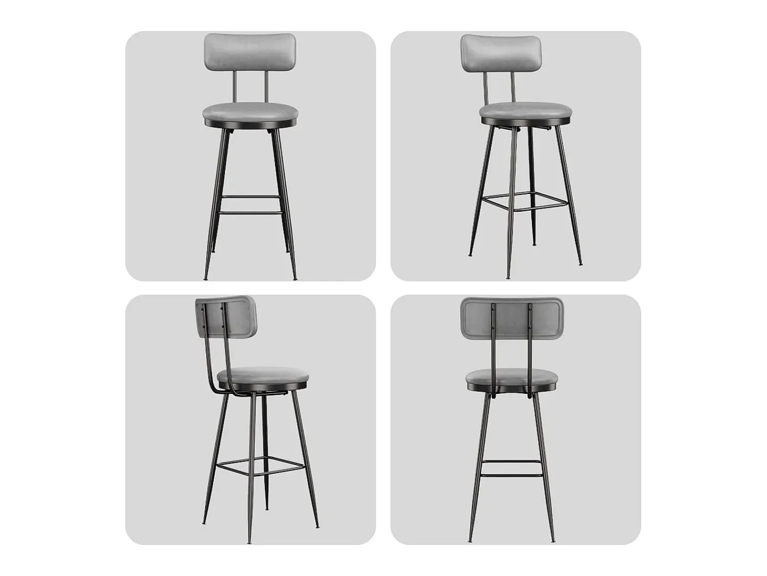 Sale Conjunto de 4 cadeiras de bar – cinza, estilo industrial, encosto, altura 65 cm Cinzento