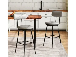 Banco* Conjunto de 2 cadeiras de bar – cinza, estilo industrial, encosto, couro sintético, altura 65 cm Cinzento