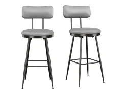 Banco* Conjunto de 2 cadeiras de bar – cinza, estilo industrial, encosto, couro sintético, altura 65 cm Cinzento