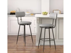 Banco* Conjunto de 2 cadeiras de bar – cinza, estilo industrial, encosto, couro sintético, altura 65 cm Cinzento
