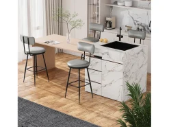 Banco* Conjunto de 2 cadeiras de bar – cinza, estilo industrial, encosto, couro sintético, altura 65 cm Cinzento