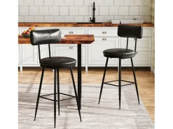 Banco| Conjunto de 2 cadeiras de balcão – , couro sintético, altura 65 cm, para cozinha Preto