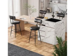 Banco| Conjunto de 2 cadeiras de balcão – , couro sintético, altura 65 cm, para cozinha Preto