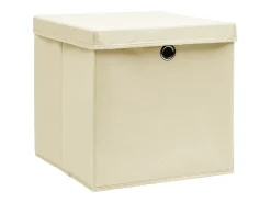 vidaxl Conjunto de 10 Caixas de Arrumação com Tampa em Tecido Creme - 32x32x32 cm^ Acessórios De Arrumação