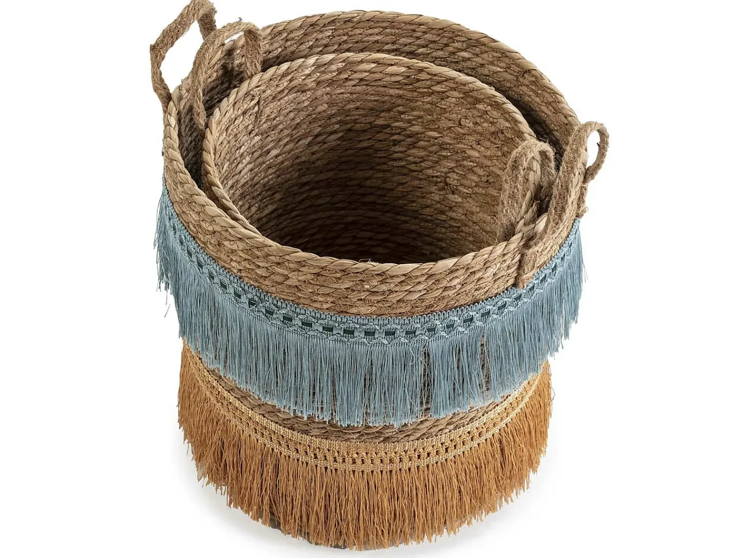 Acessórios De Arrumação|Cesto*VS Venta-stock Conjunto de 2 cestas Indie de fibra natural com alças, /laranja. Azul