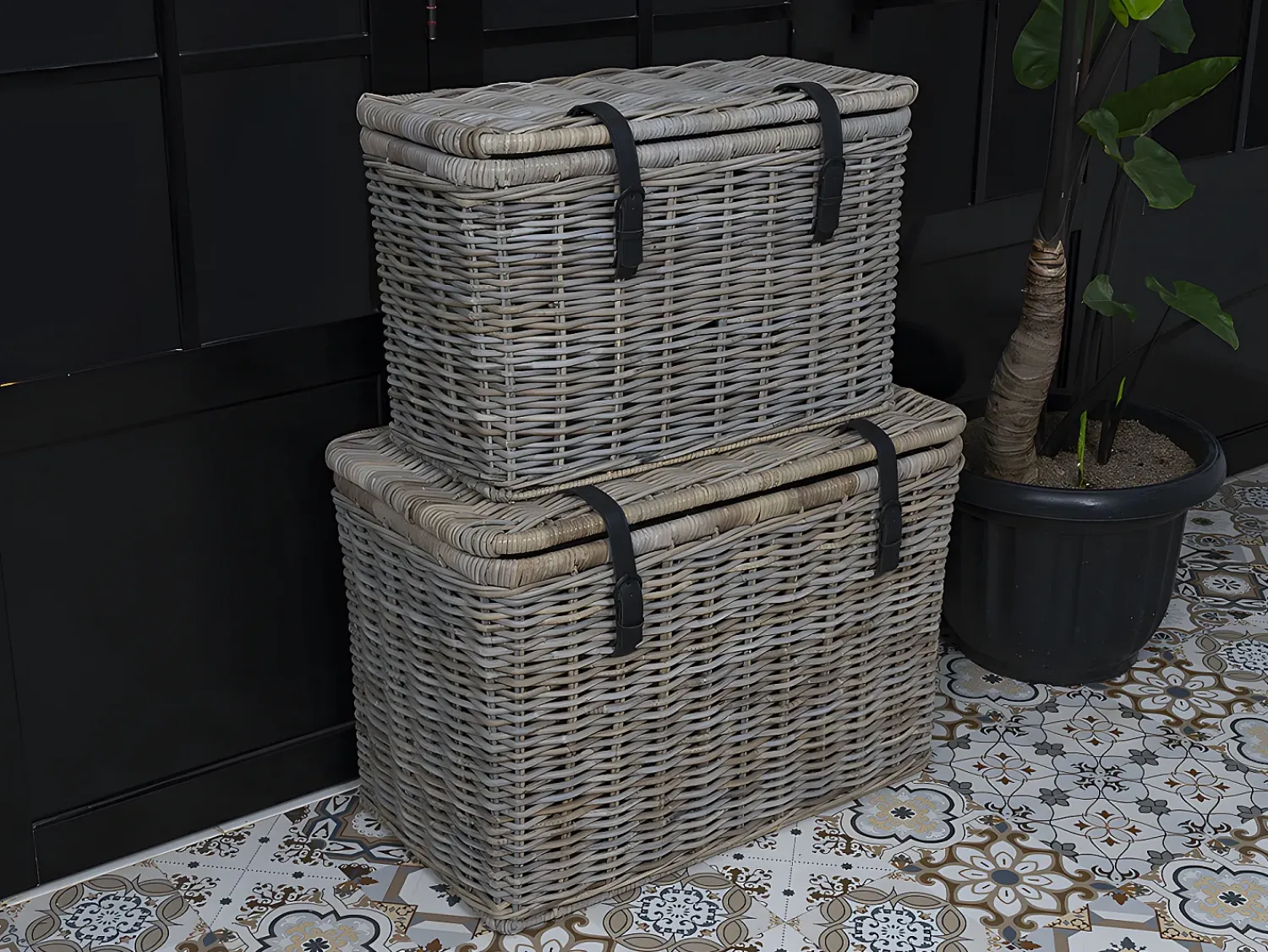 Acessórios De Arrumação*OZAIA Conjunto de 2 malas de arrumação em kubu NEFTA - C80 x L45 x A55 cm e C70 x L35 x A45 cm Cinzento