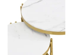Mesa De Centro*ModernLuxe Conjunto de 2 mesas de centro encaixáveis ​​​​- efeito mármore - estrutura metálica - e Dourado Branco