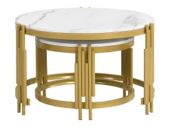 Mesa De Centro*ModernLuxe Conjunto de 2 mesas de centro encaixáveis ​​​​- efeito mármore - estrutura metálica - e Dourado Branco