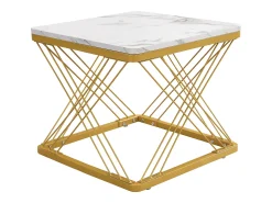 Online Merax Conjunto de 2 mesas de centro quadradas - 60x60x45 +45x45x40 cm - Efeito mármore - Madeira MDF e metal - + dourado Branco