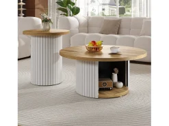 Merax Conjunto de 2 mesas de centro com tampos de madeira - mesa de sala de estar com espaço de armazenamento - MDF - cor natural^ Mesa De Centro
