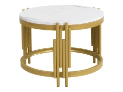 Conjunto de 2 mesas de centro encaixáveis, mesa redonda, efeito mármore, estrutura em metal dourado, D71,5x44+P51,5x37cm^ Mesa De Centro