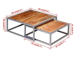 Mesa De Centro* Conjunto de 2 Mesas de Centro | Mesa de apoio madeira de acácia maciça Castanho